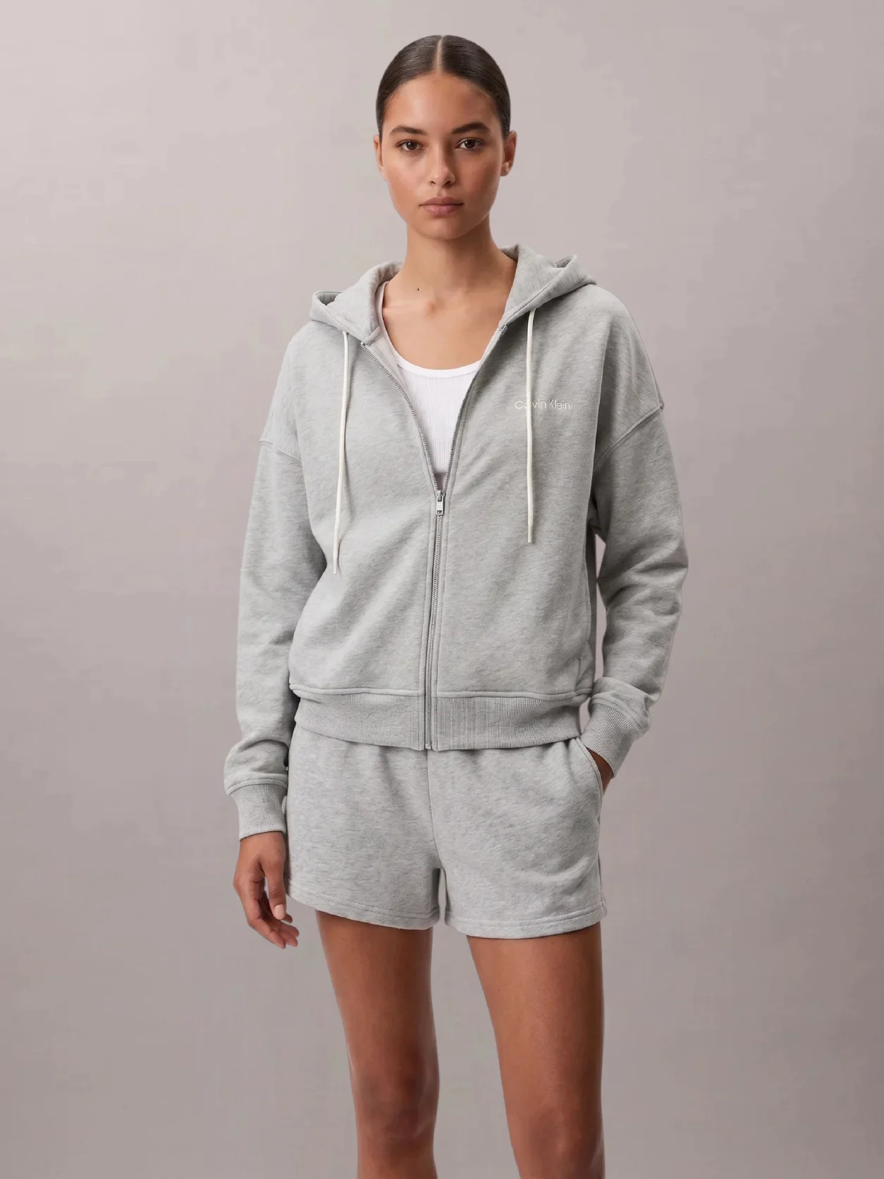 Толстовка Calvin Klein Full Zip Sweat Hoodie, серый меланж — фото 2