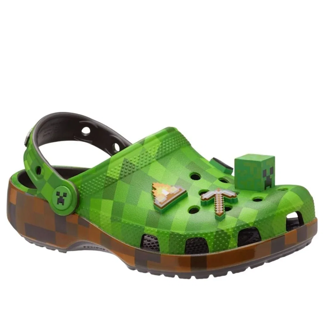 Детские сандалии с резиновым верхом Classic Clog Minecraft Grass Block 'Green Brown' Crocs, Green/Brown — фото 2