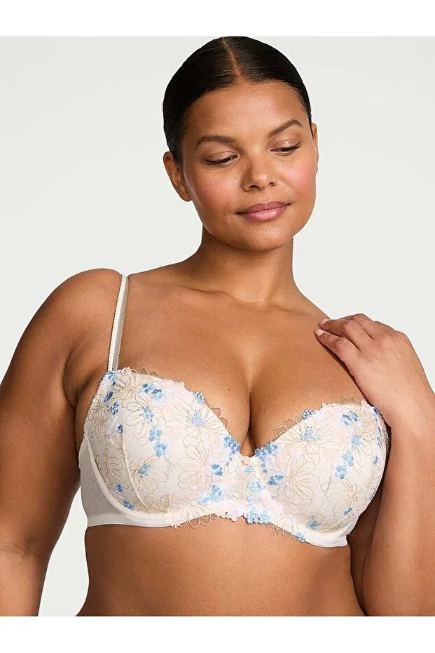 Женский бюстгальтер с цветочным принтом Embroidered lightly padded demi bra Victoria'S Secret, Blue White