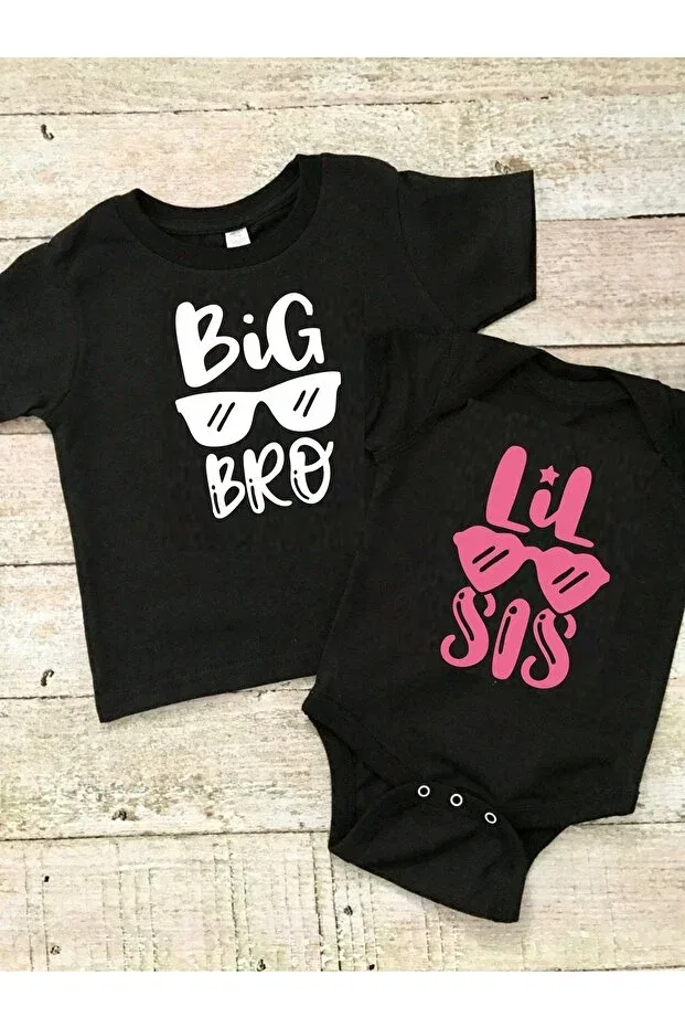 Детская футболка для мальчиков с принтом Big bro lil sis brother sister Venüsdijital, Black