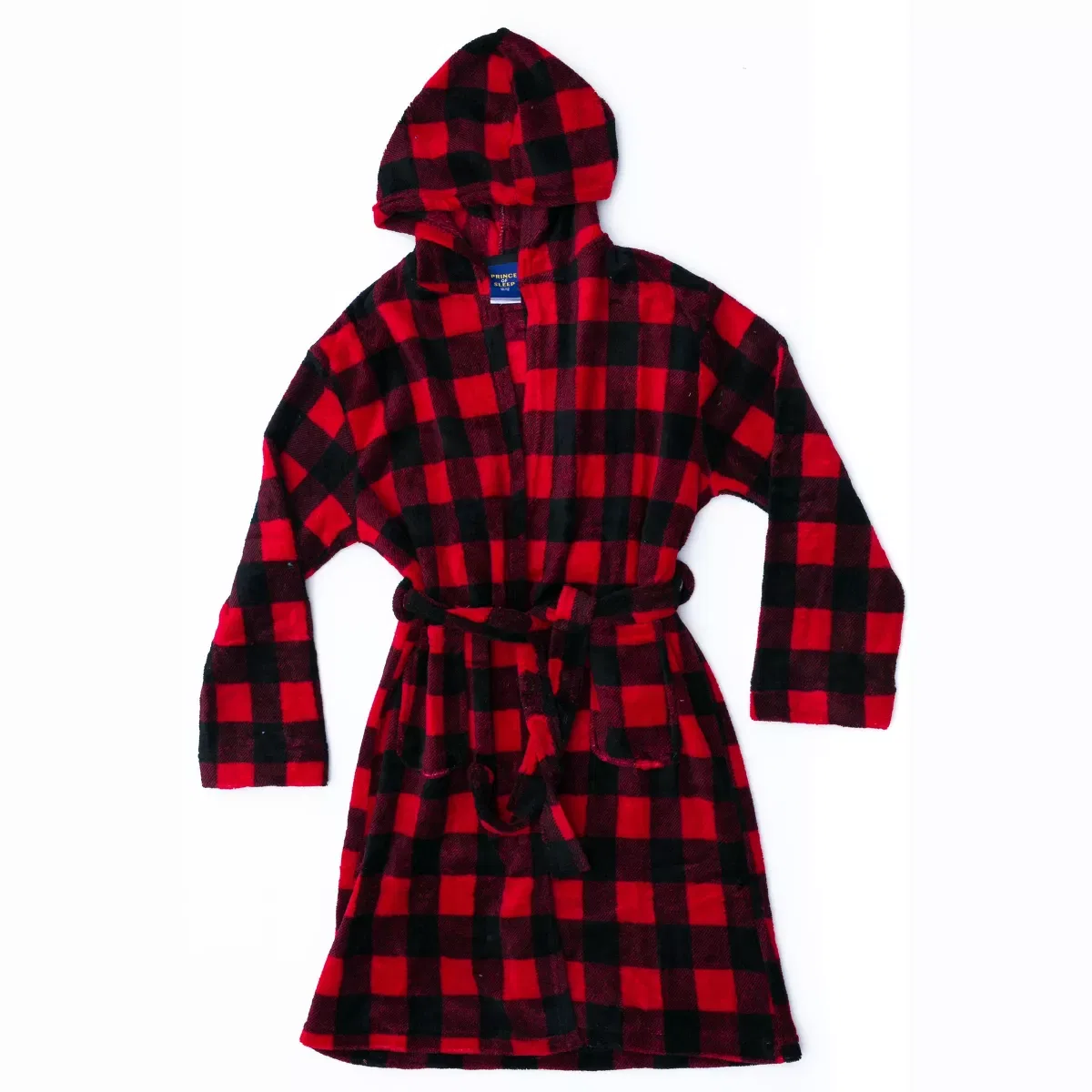Детский халат из флиса с капюшоном Prince of Sleep, Red Buffalo Plaid