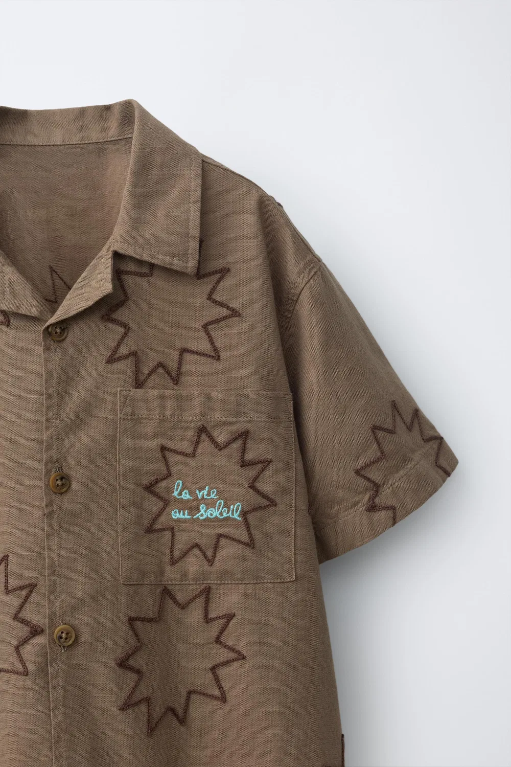 Вышитая летняя рубашка ZARA, Brown — фото 3