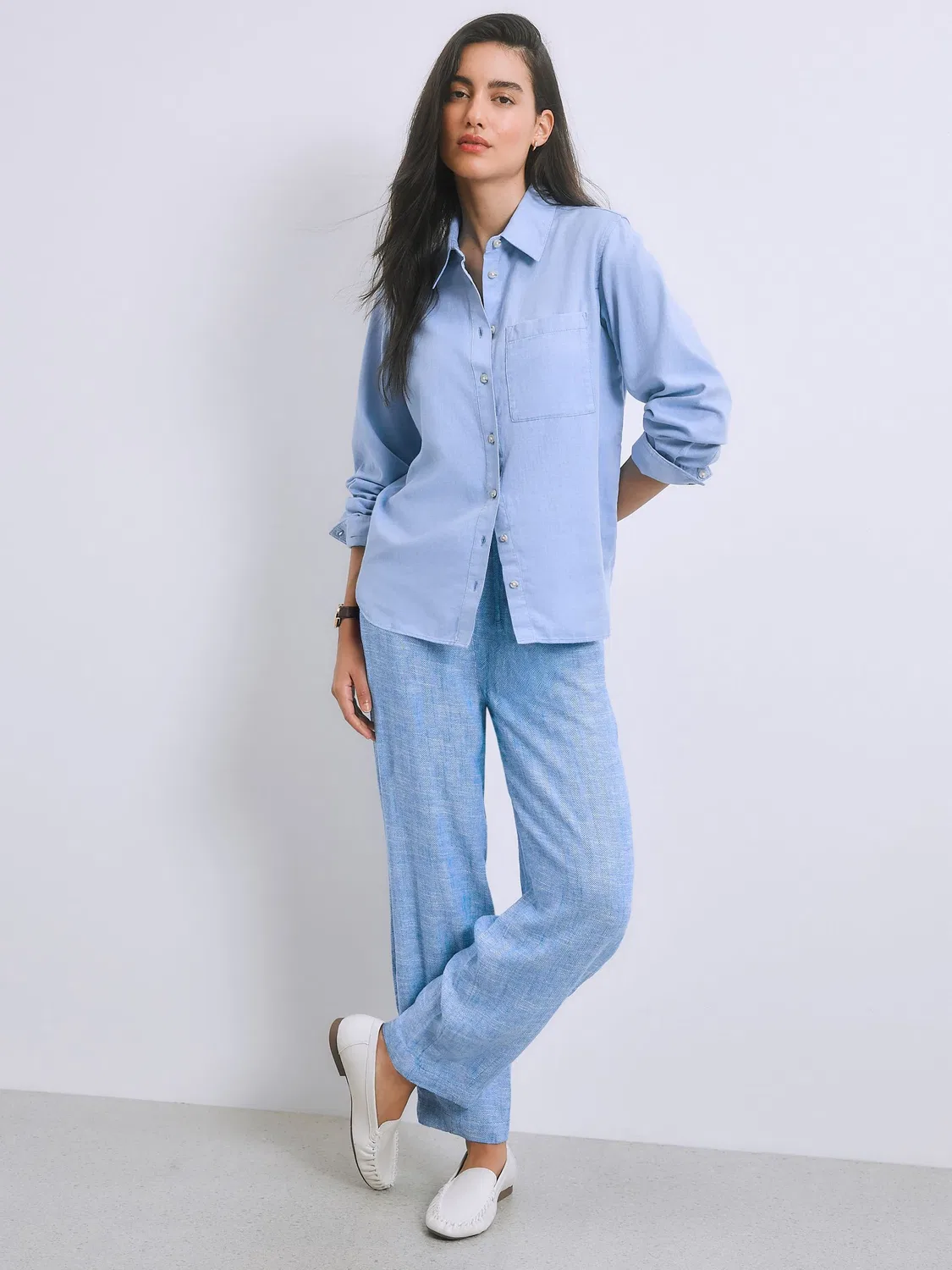 Брюки-бананы из льняной смеси, Chambray Blue Next — фото 2