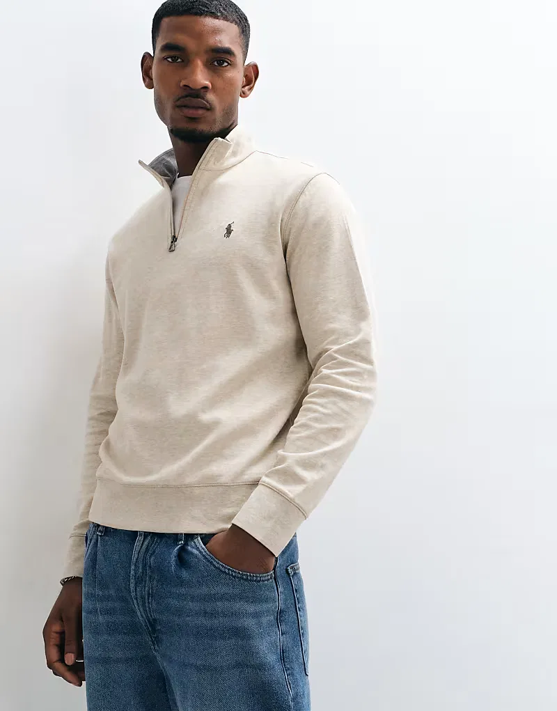 Трусики-свитшот Polo Ralph Lauren с логотипом Icon, двойной вязки и застежкой-молнией до середины груди, бежевые
