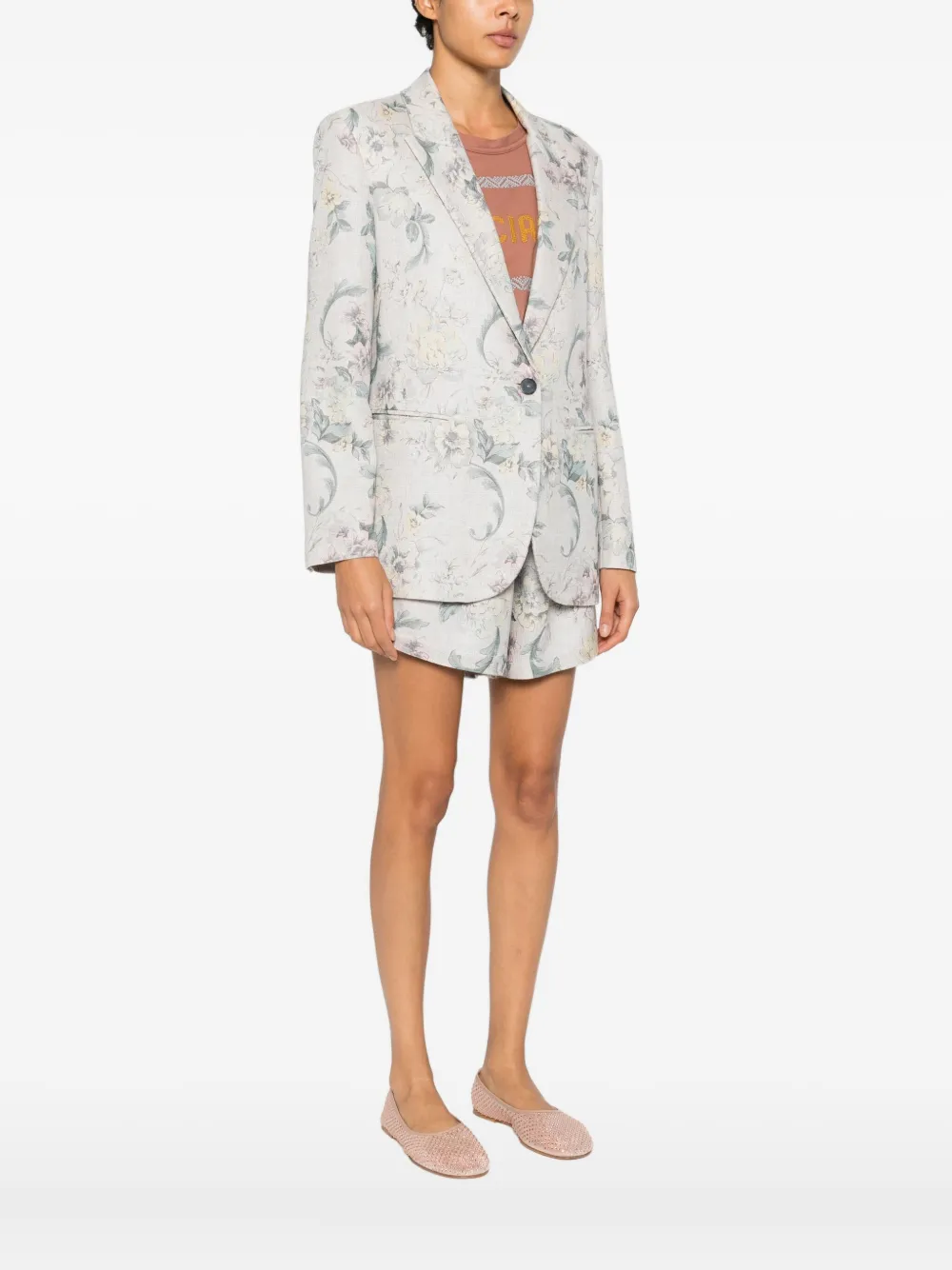 

Однобортный пиджак с цветочным принтом Forte Forte, бежевый
