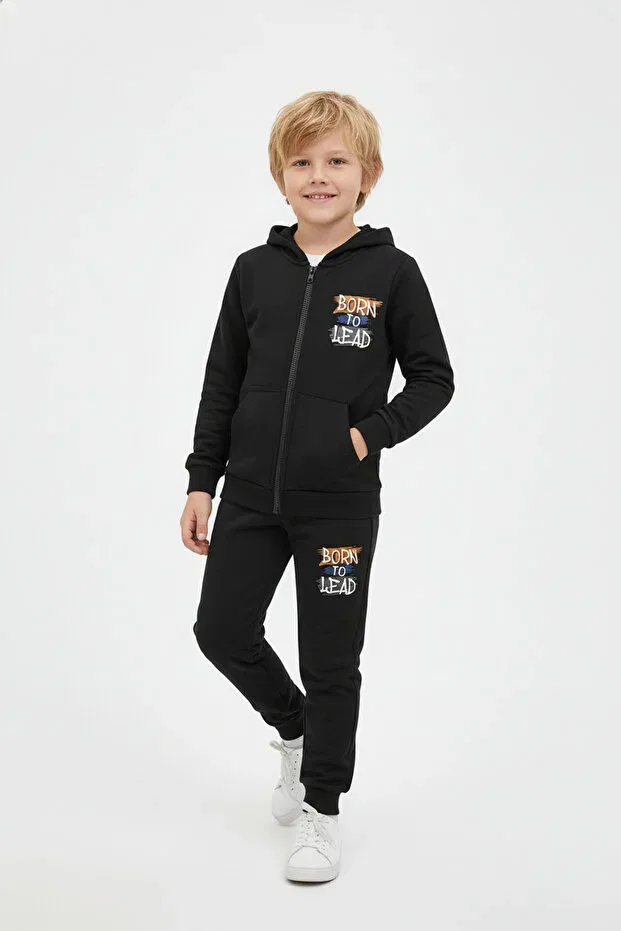 Детский спортивный костюм для мальчиков с принтом Born To Lead Fyk Kids, Black — фото 3