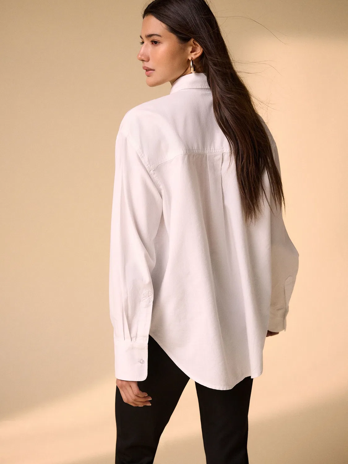 Рубашка свободного кроя, хлопок, White Relaxed Cotton Long Sleeve Shirt Next, белый — фото 4