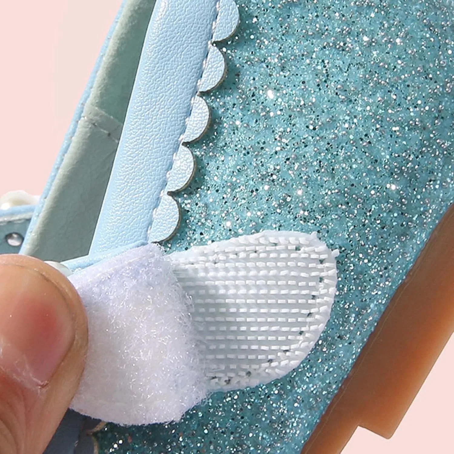 Детские кожаные туфли для девочек с блестками Blue Flat Single Shoes, Sky Blue — фото 3