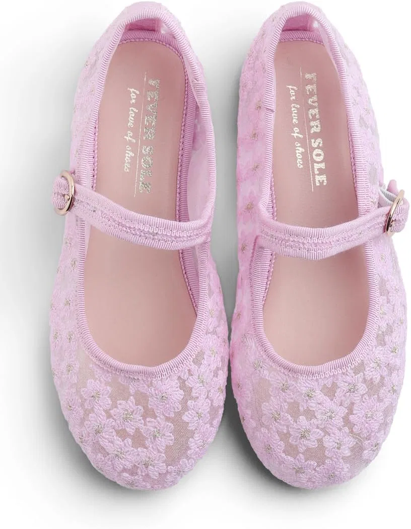 Детские балетки для девочек с кружевом FEVERSOLE, Pink Lace Loop Maryjane — фото 2