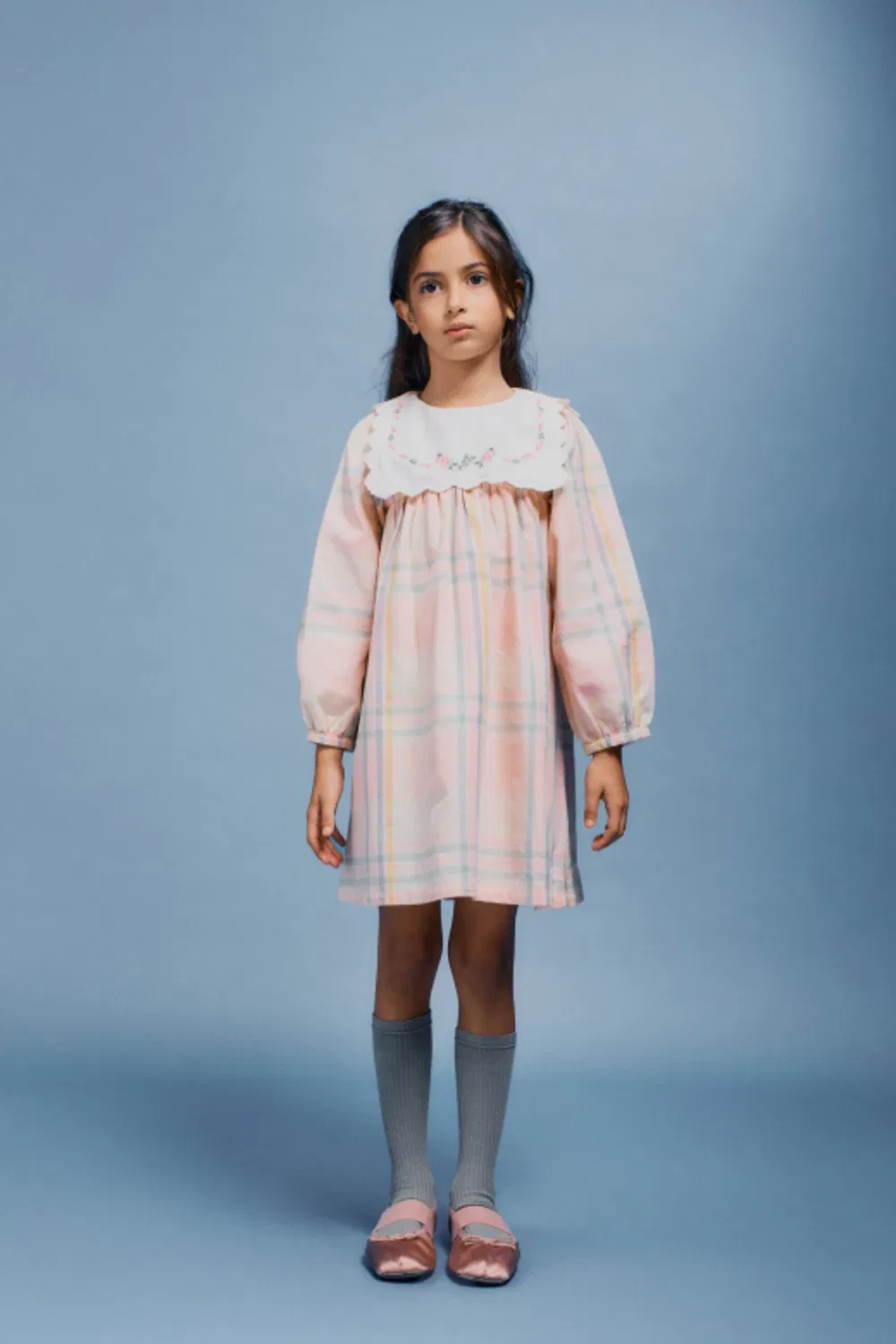 Нарядное платье с клетчатым принтом Lucy Bebe Organic, розовый — фото 4