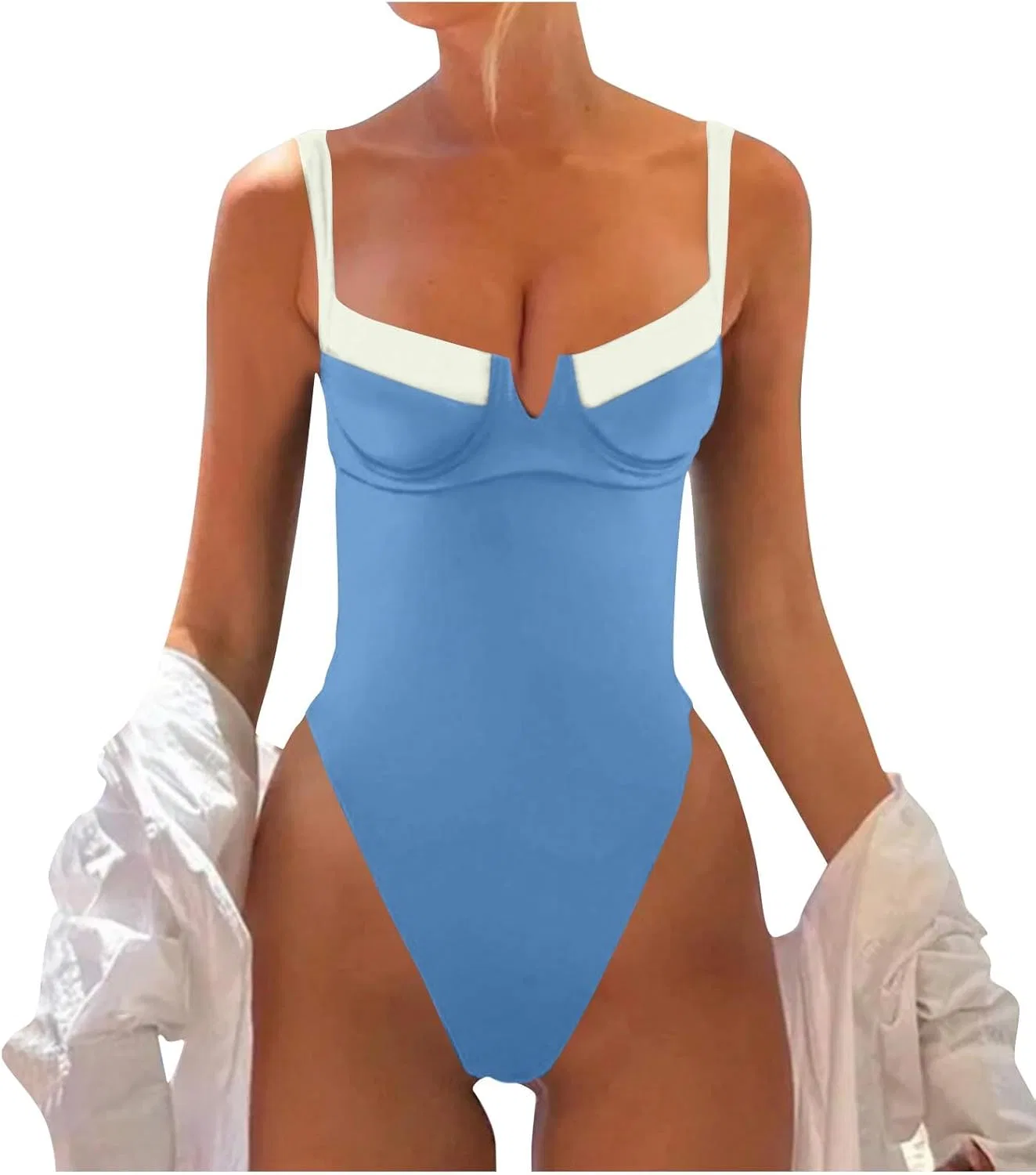 Женский цельный купальник с утяжкой живота Light Blue
