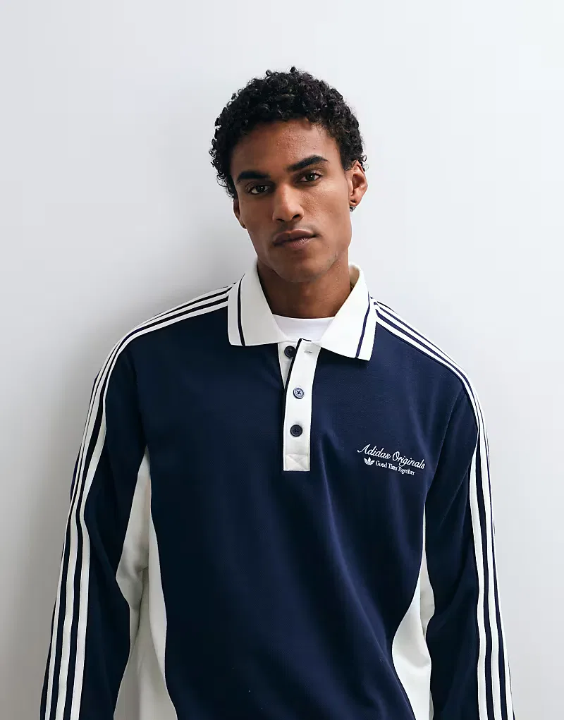 Поло с длинным рукавом Adidas Originals Sport Club, темно-синий и белое — фото 3