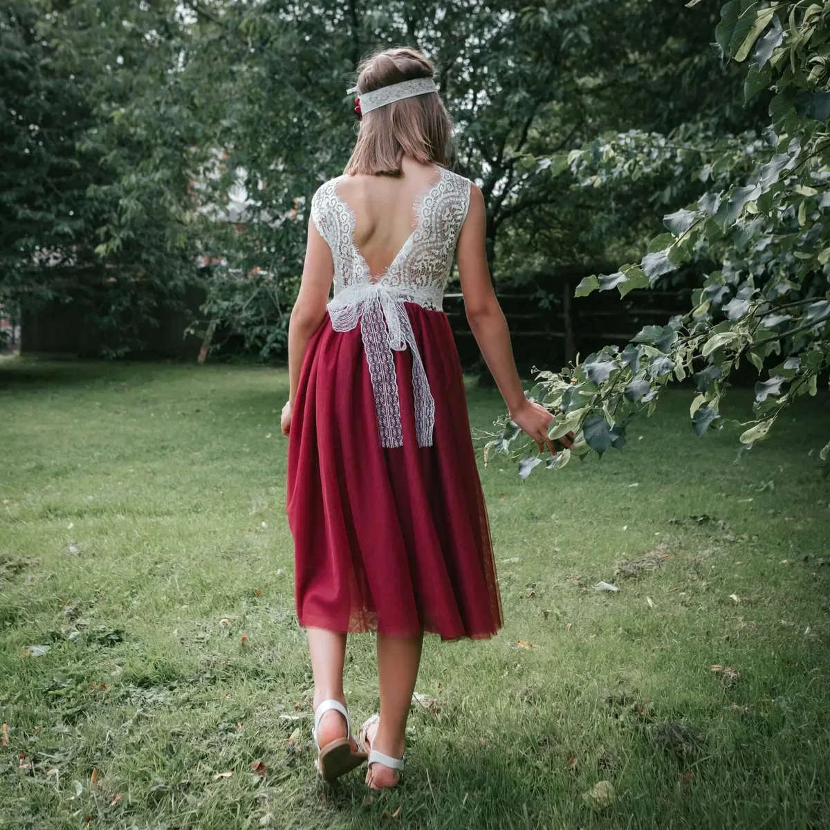 Бохо-платье классическое с длиной миди Bohemian Classic Dress Uk Flower Girl Boutique, Wine — фото 4