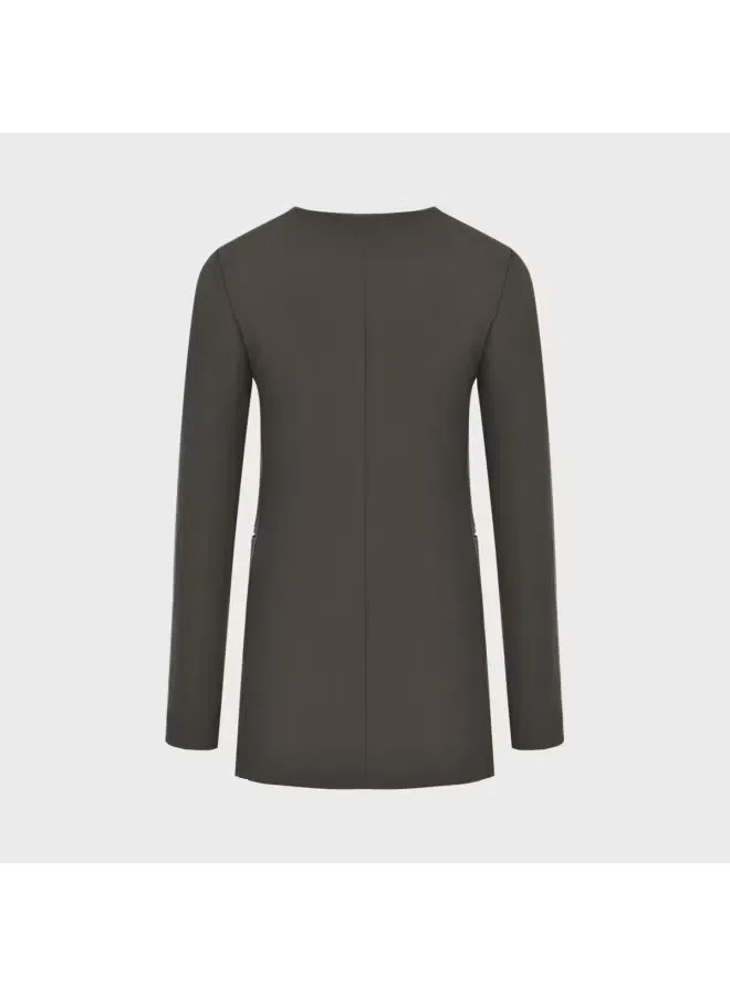 Блейзер с подплечниками и V-образным вырезом Zara, темно-серо-зеленый — фото 3