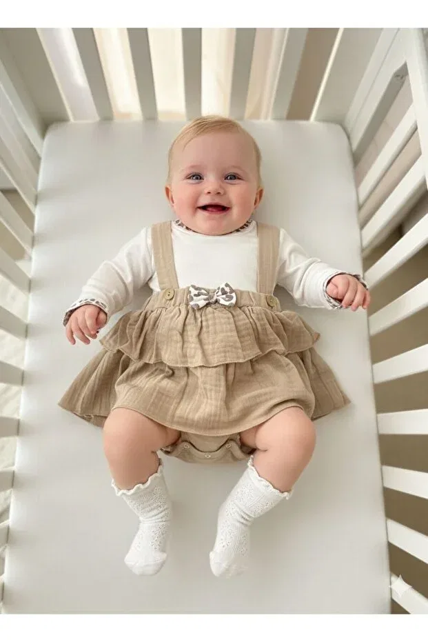 Детское боди-комбинезон для девочек с принтом 2-предметный комплект Miniday Baby, Nude Color