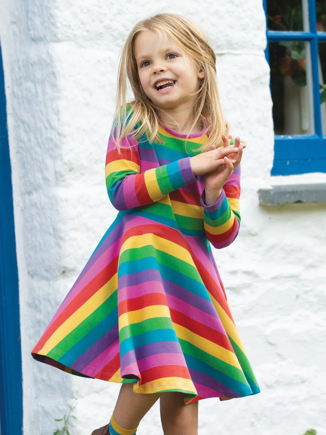 Платье-трапеция с длинным рукавом Rainbow Frugi, розовый