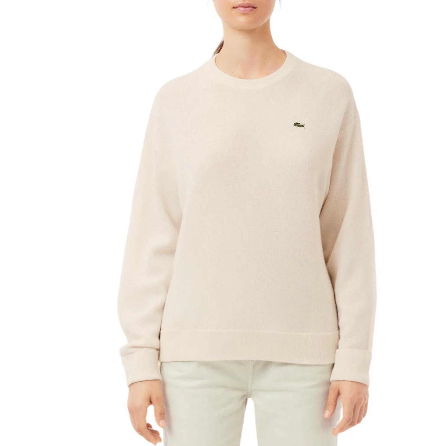 Свитер женский LACOSTE 70V/White с круглым вырезом