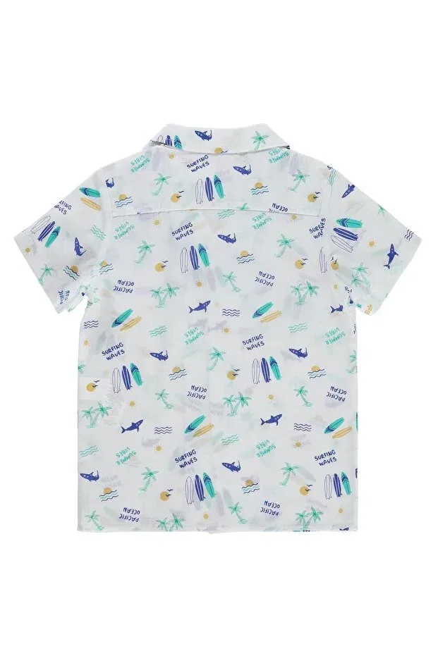 Детская рубашка для мальчиков с принтом Shark Palm Print Civil Boys, White — фото 2