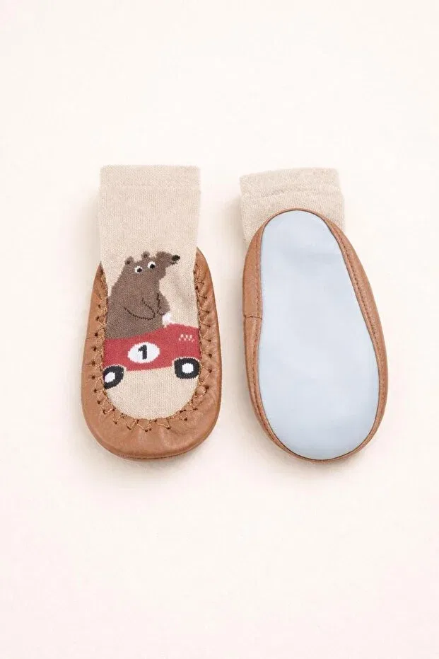 Детские носки для новорожденных кожаные Çarık socks Numix Baby Kids, Brown — фото 3