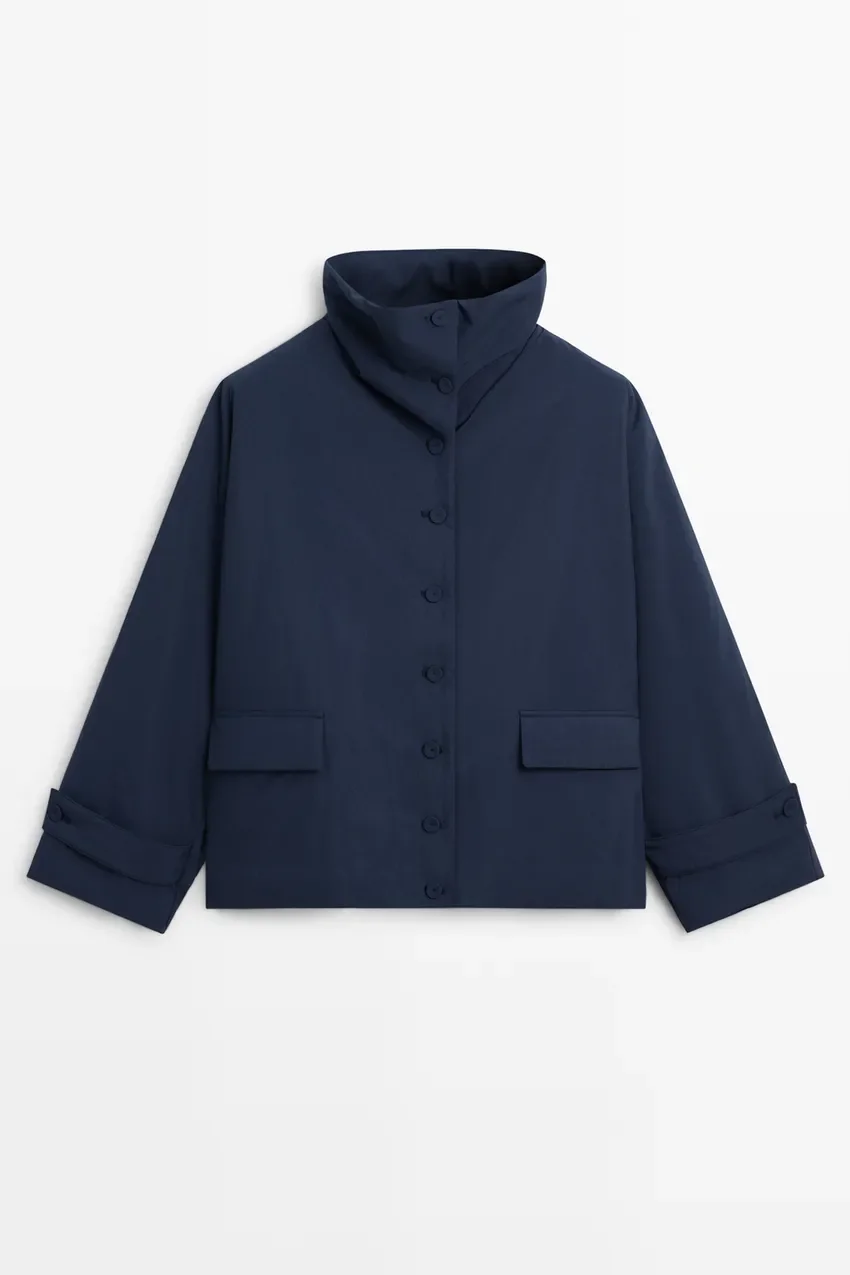 Пальто Massimo Dutti Lightweight Quilted Short, темно-синий