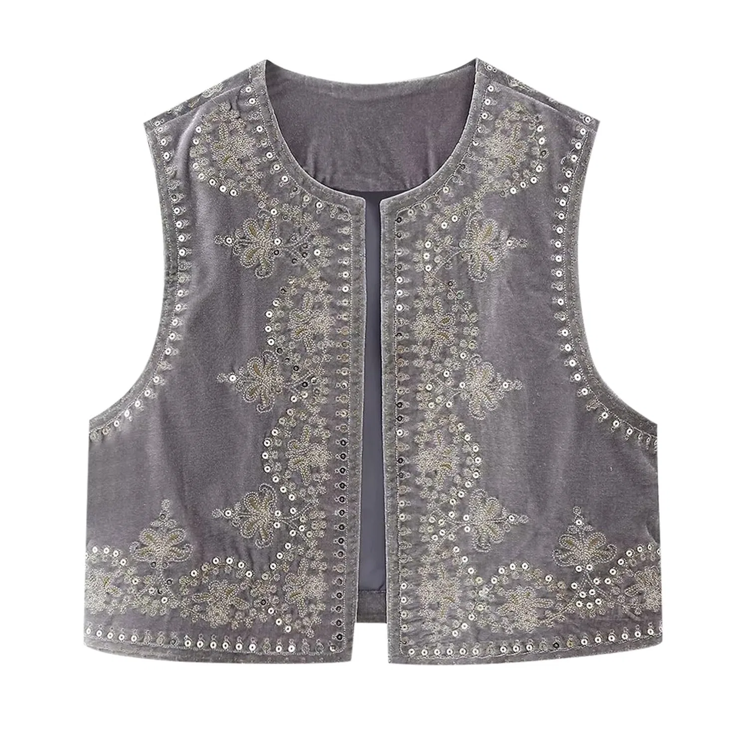 Женский жилет из вельвета с пайетками Elegante, Grigio