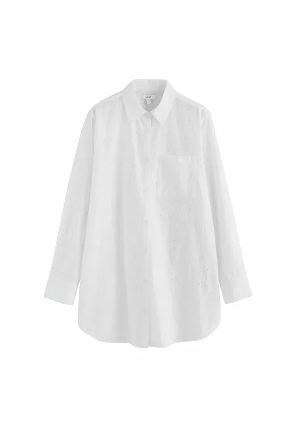 Блузка с вышивкой Tall fit - broderie shirt - button-down blouse, Next, white, белый