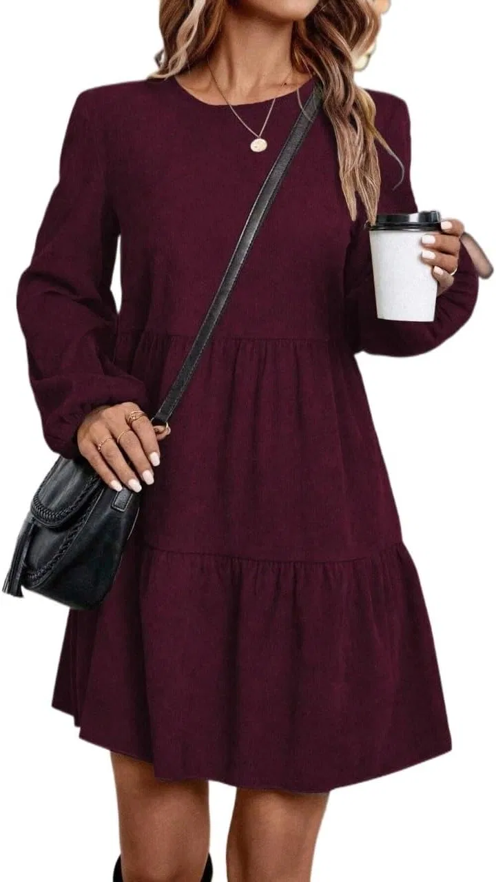 Женское короткое платье с рюшами Casual, Red Violet