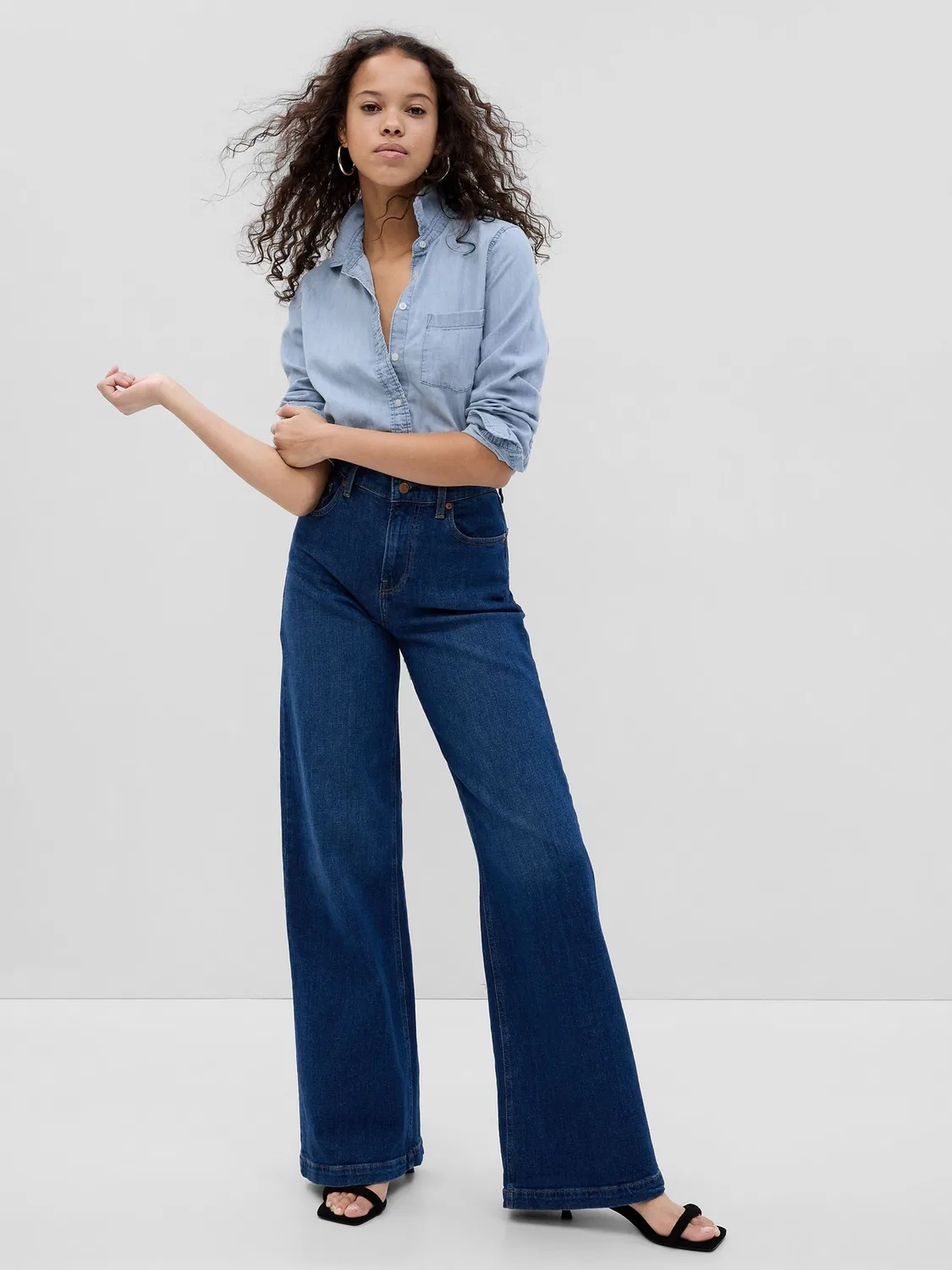 Рубашка классическая Gap Blue Cotton Denim, синий