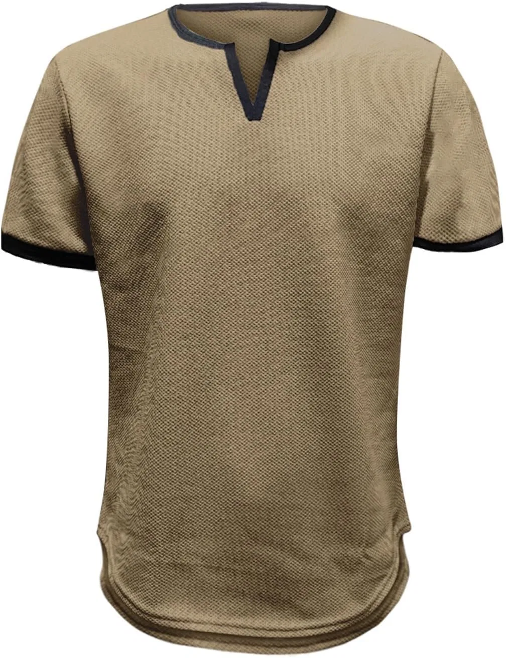 Мужская повседневная футболка с V-образным вырезом, Khaki — фото 2