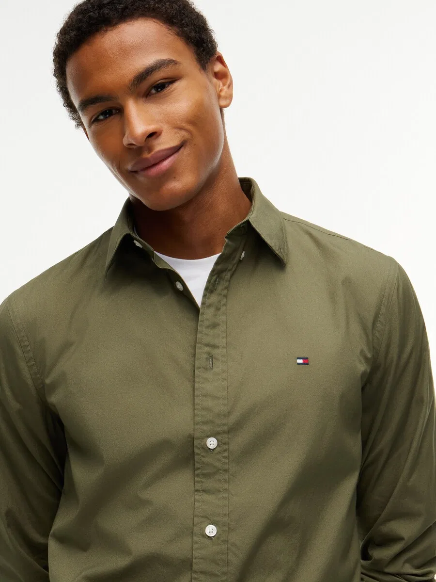 Рубашка на пуговицах TOMMY HILFIGER Regular fit Button Up Shirt 'Flex' оливкового цвета — фото 3
