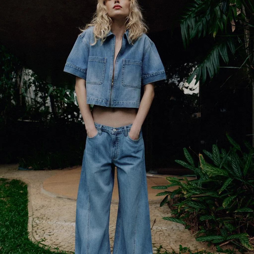 Женская рубашка с воротником-лацканом Medium Blue ZARA, Medium Blue — фото 4