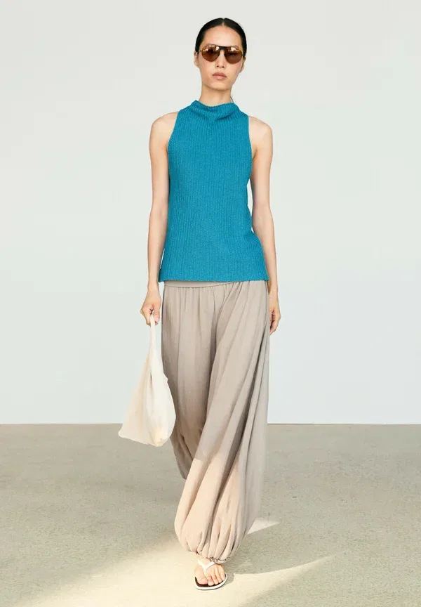 Топ вязаный из льна Top Massimo Dutti, бирюзовый — фото 4
