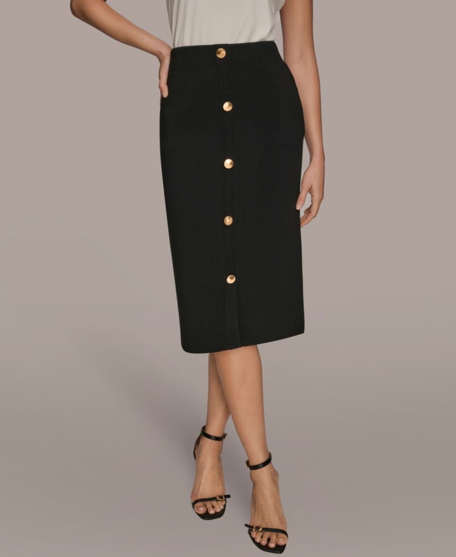 

Женская прямая трикотажная юбка миди на резинке Donna Karan New York, Black