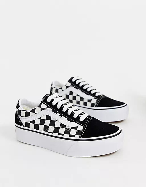 Кроссовки на платформе Vans Checkerboard Old Skool, черный/белый