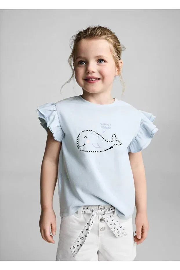 Детская футболка для девочек с рюшами Mango Baby, Sky Blue