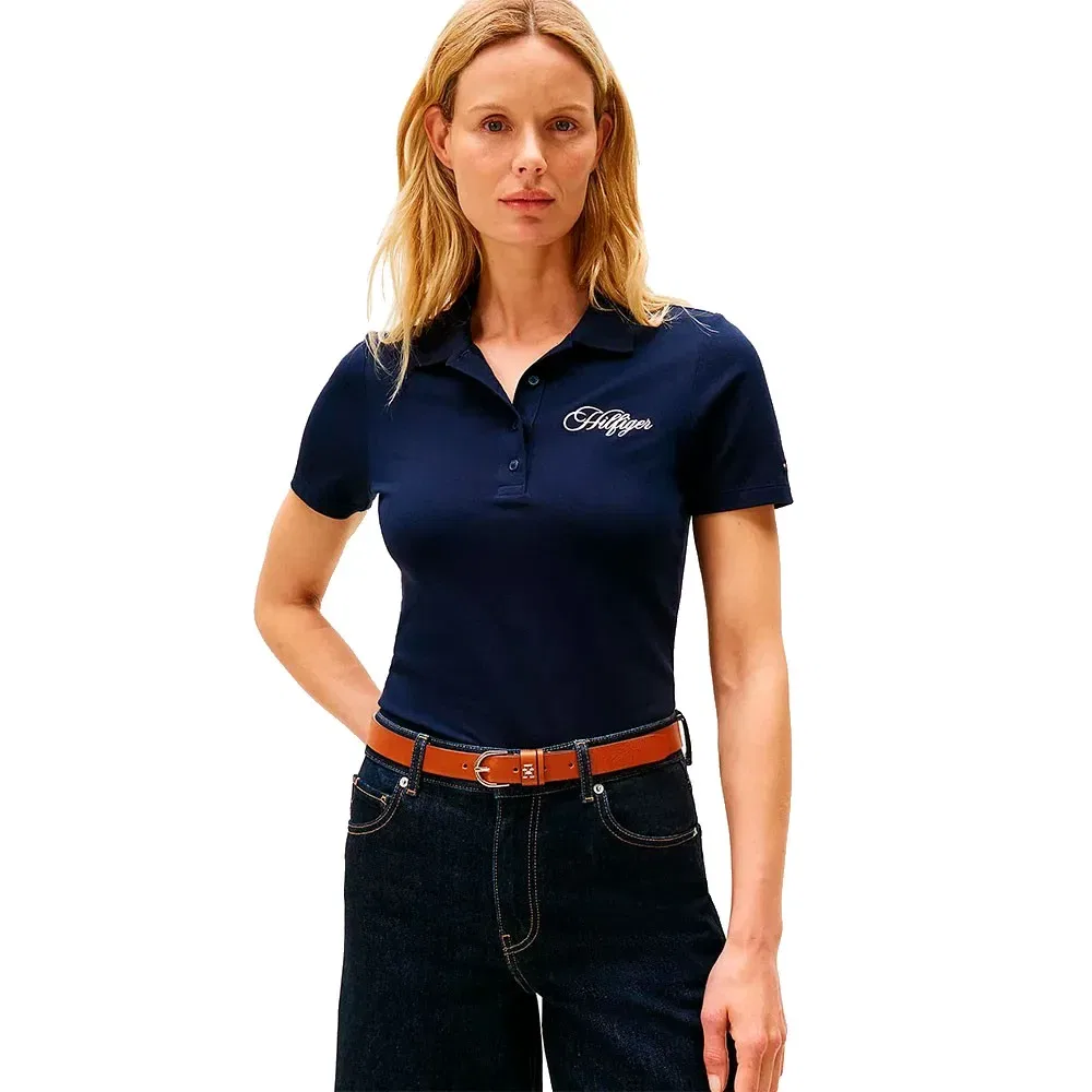 Поло с коротким рукавом Script Slim Fit Tommy Hilfiger, синий