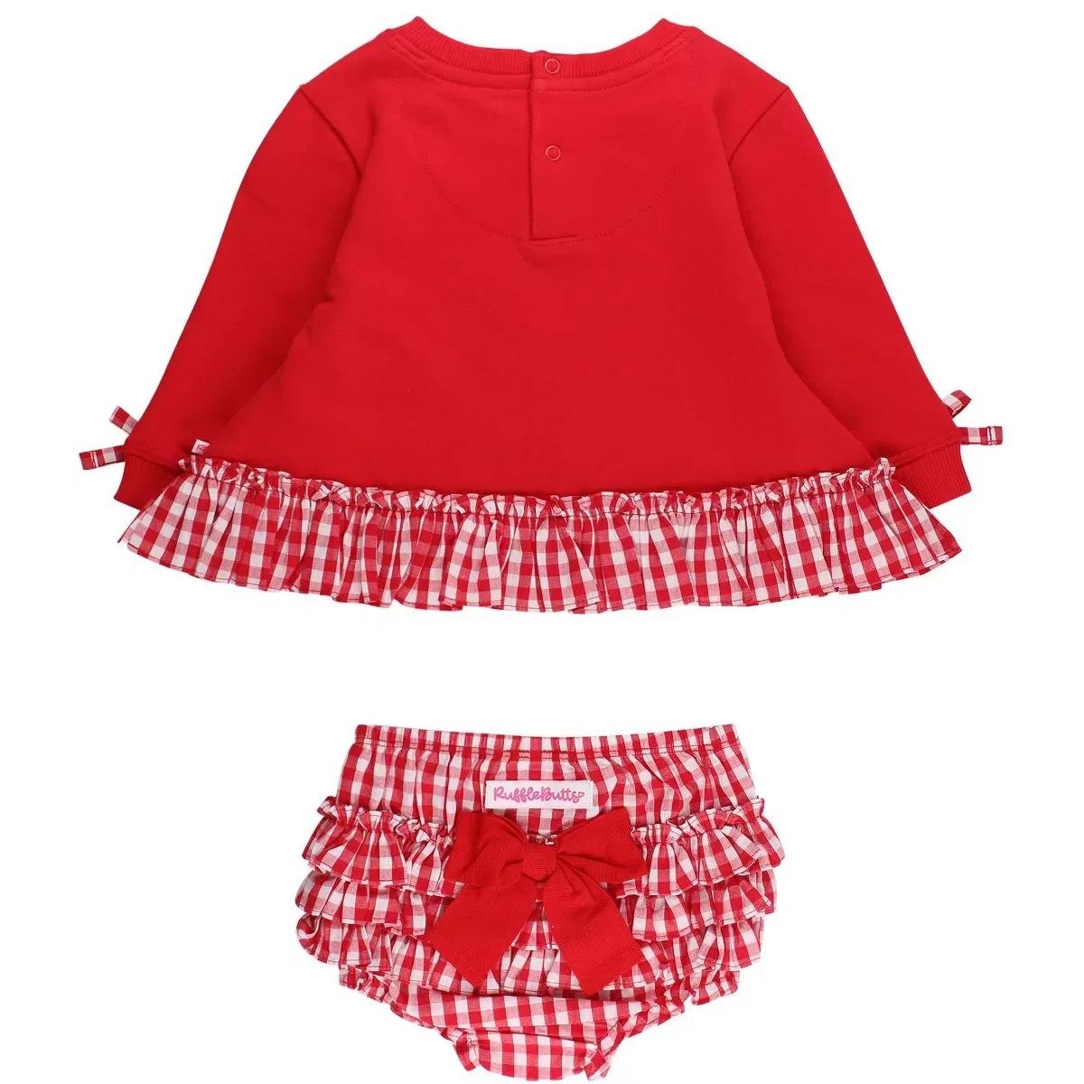 Детский комплект свитшот и шорты-трусики с принтом RuffleButts, Heart Red Gingham — фото 2