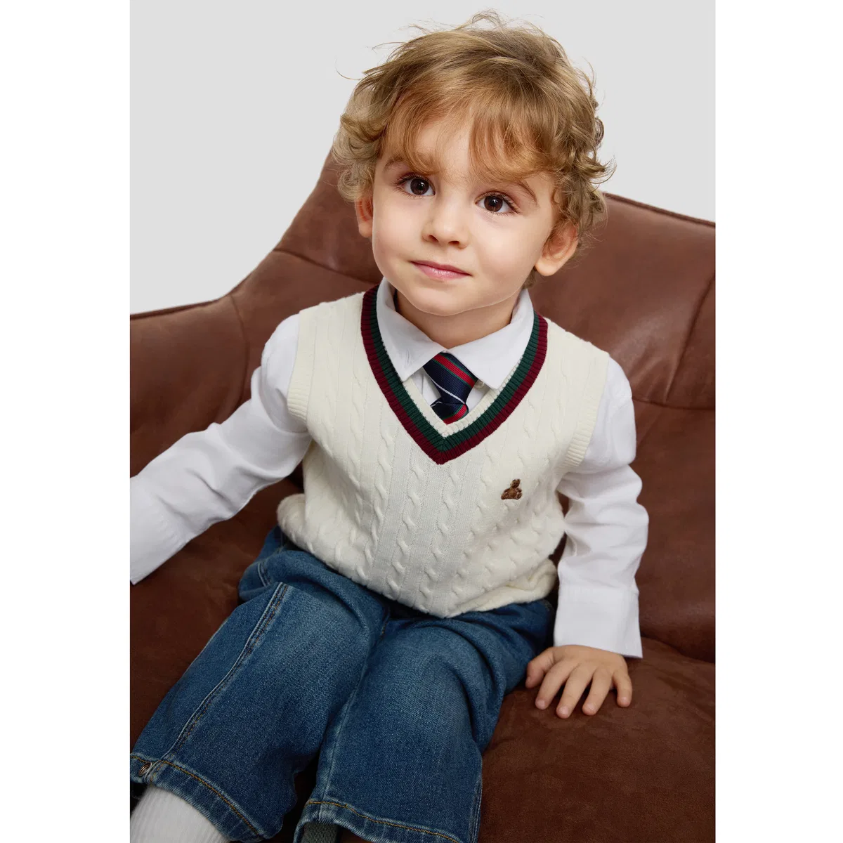 Детский свитер с V-образным вырезом Pre School Sweaters V Neck Moderate GAP, Ivory White — фото 4