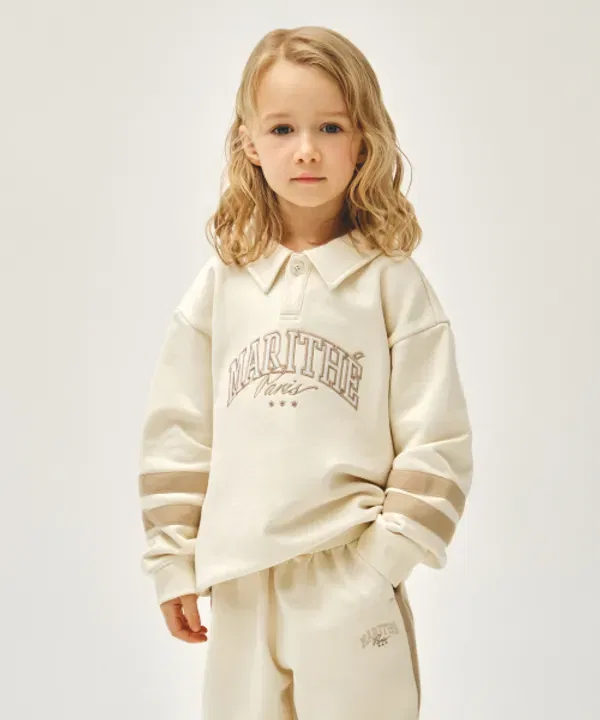 Свитшот с полосками и воротником-стойкой, Kids stripe point collar Marithé, слоновая кость