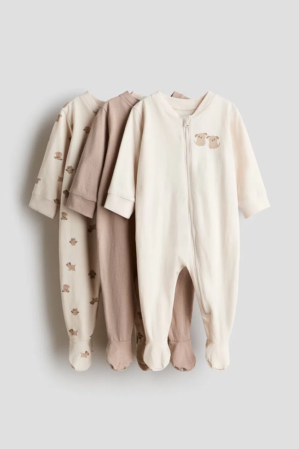 Комплект из 3 хлопковых пижам на молнии H&M, Beige/Hunde