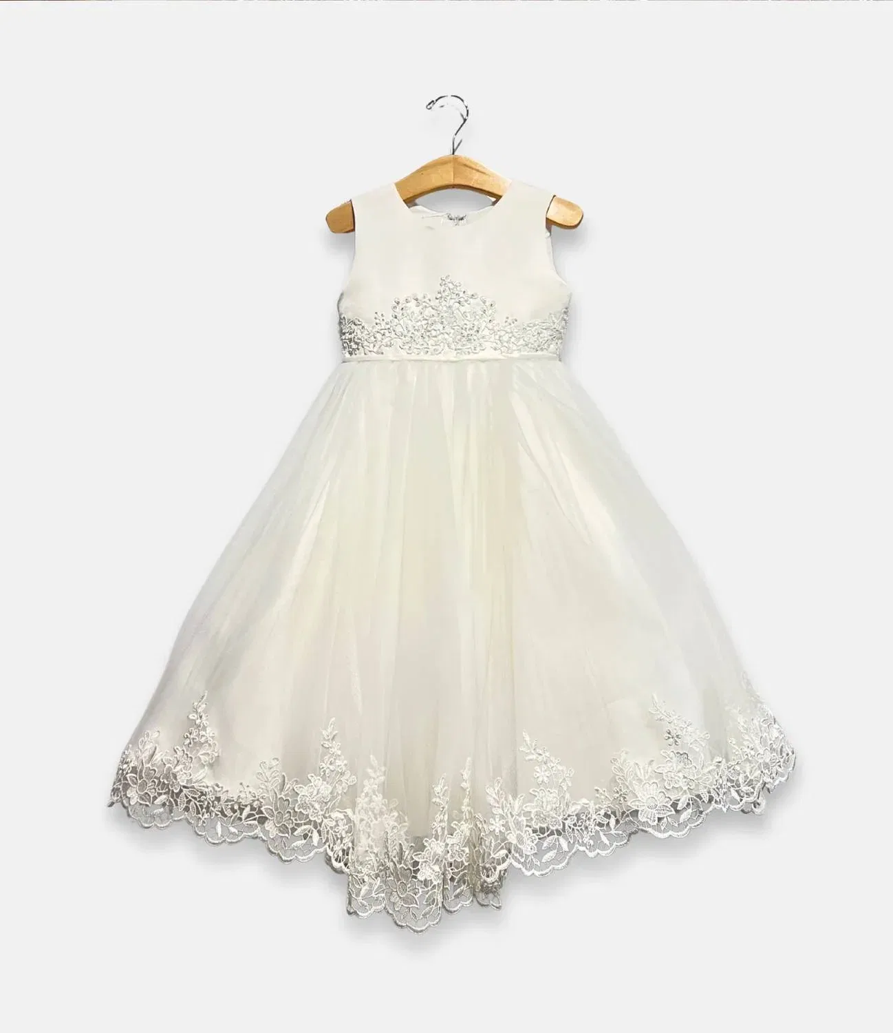 Детское платье для девочек с вышивкой кружевом Embroidered Floral Lace Dress Macis, Ivory — фото 2