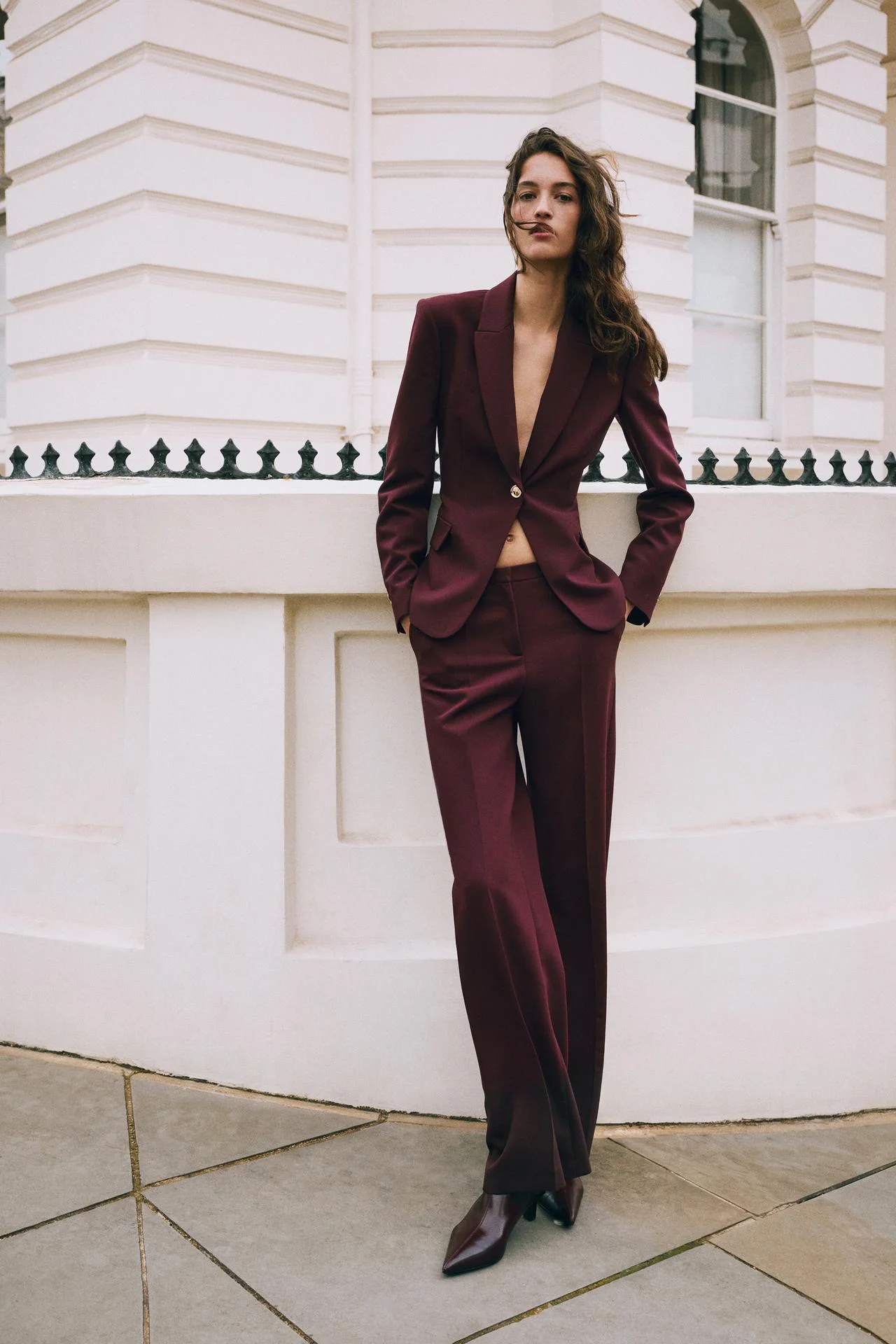 Брюки Zara прямые с высокой посадкой, бордовый — фото 2