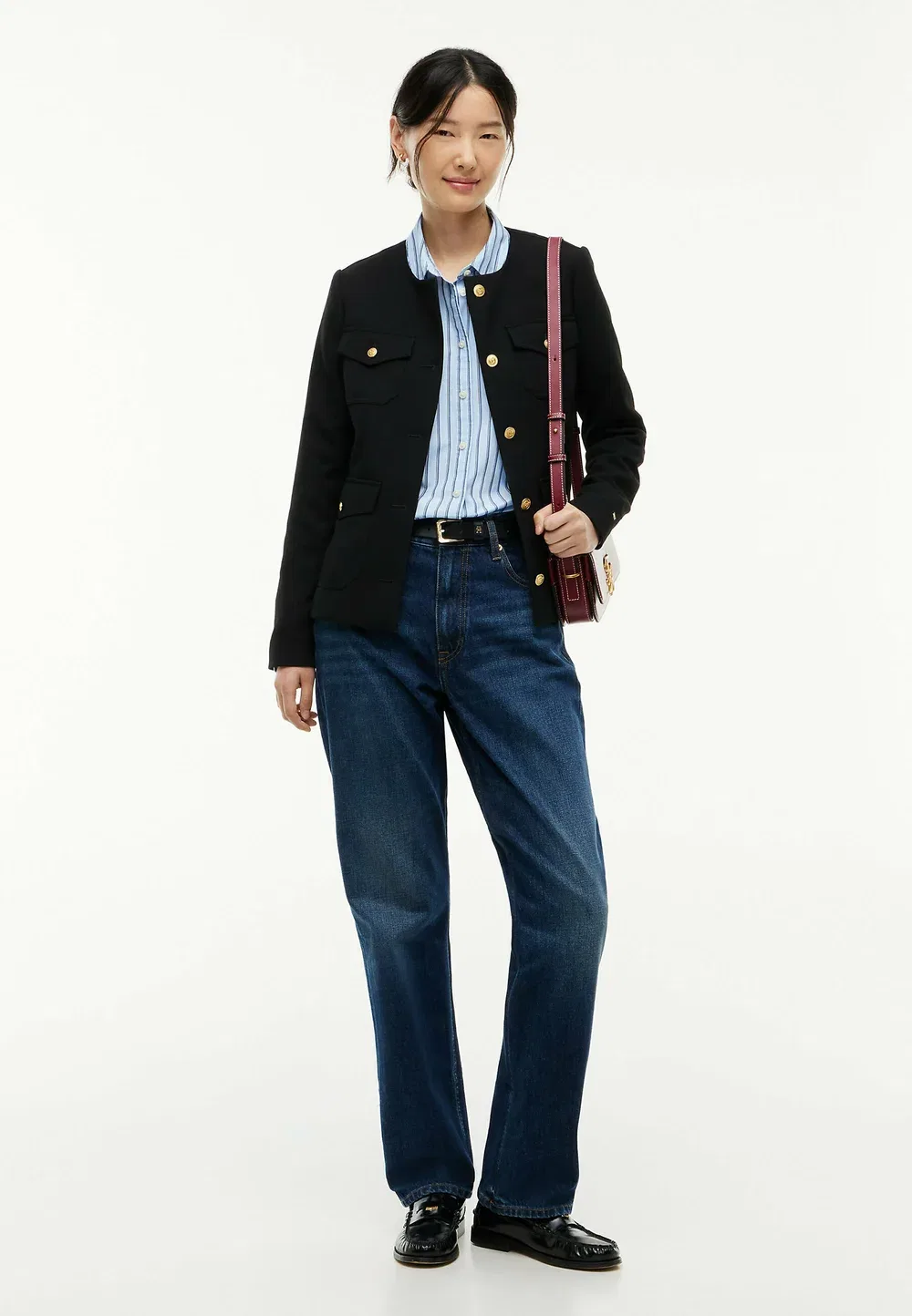 Золотистый приталенный жакет без воротника с пуговицами - летний жакет Tommy Hilfiger, Black — фото 2
