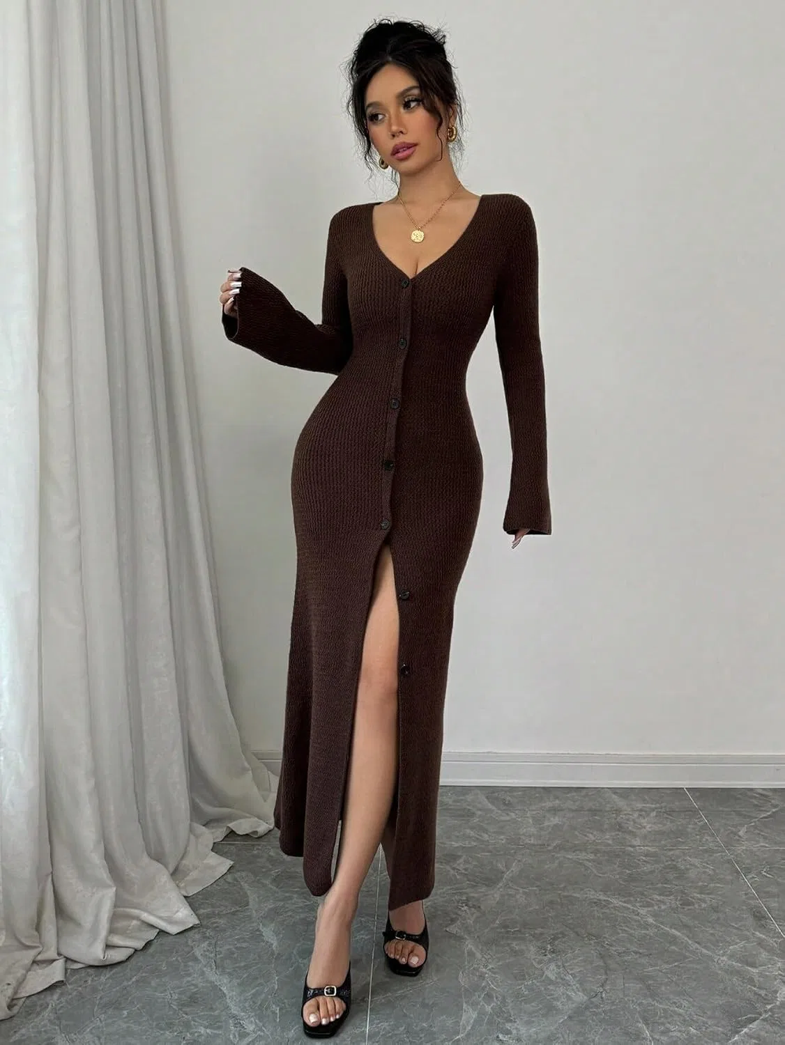 Женское платье с разрезом V-образный вырез Splice, Brown — фото 2