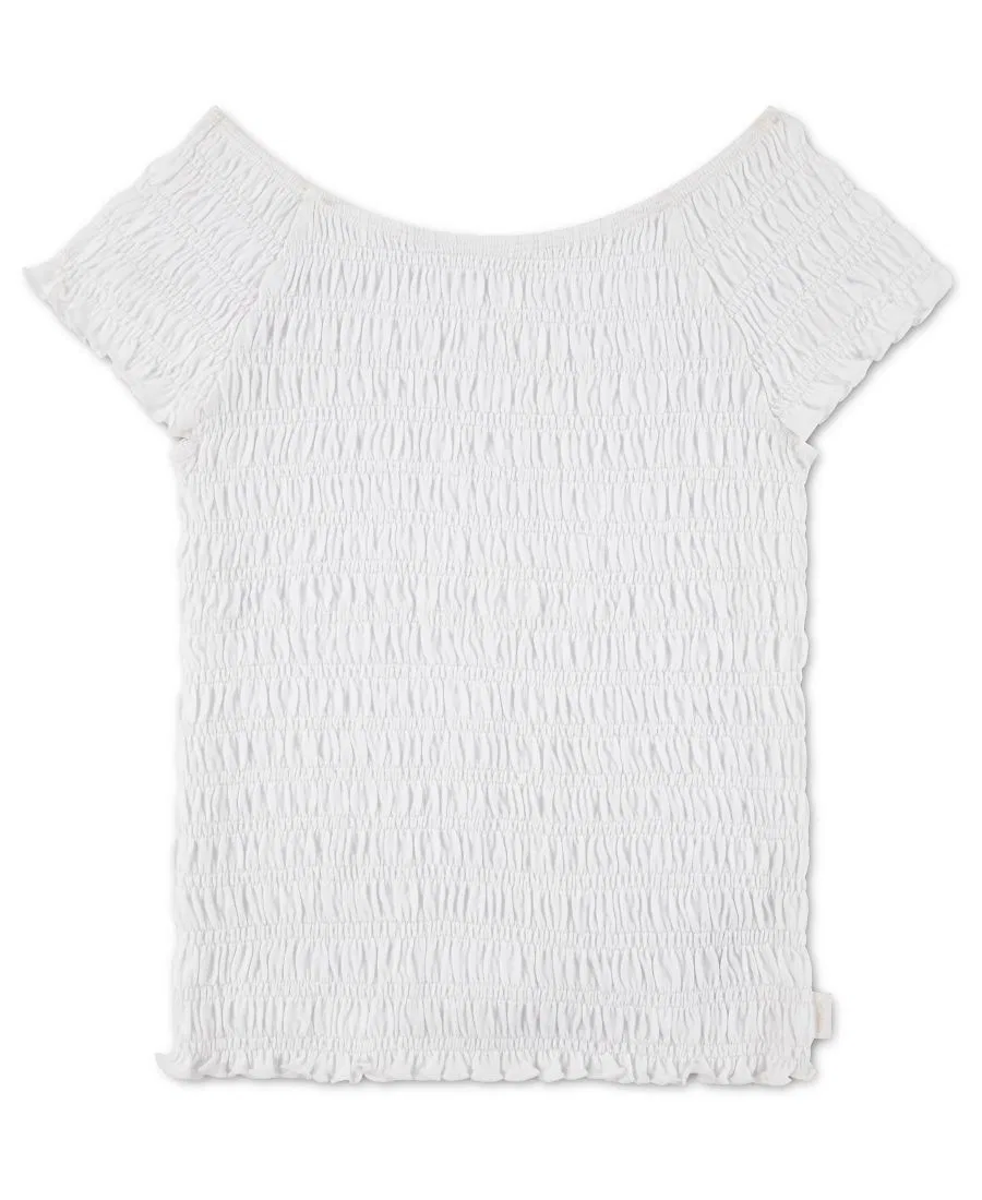 Топ с широкой горловиной и коротким рукавом Smocked Short-Sleeve Top abercrombie kids, Bright White