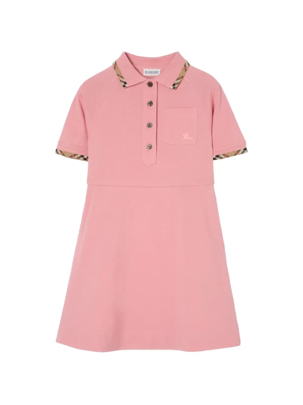 Рубашка-поло из хлопка с клетчатой делкой Burberry Kids, розовый