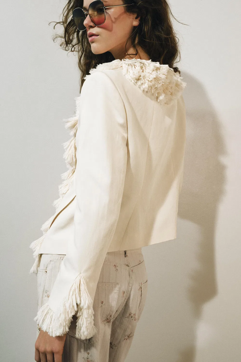 Куртка из льняной смеси ZW COLLECTION с бахромой ZARA, Ecru — фото 3