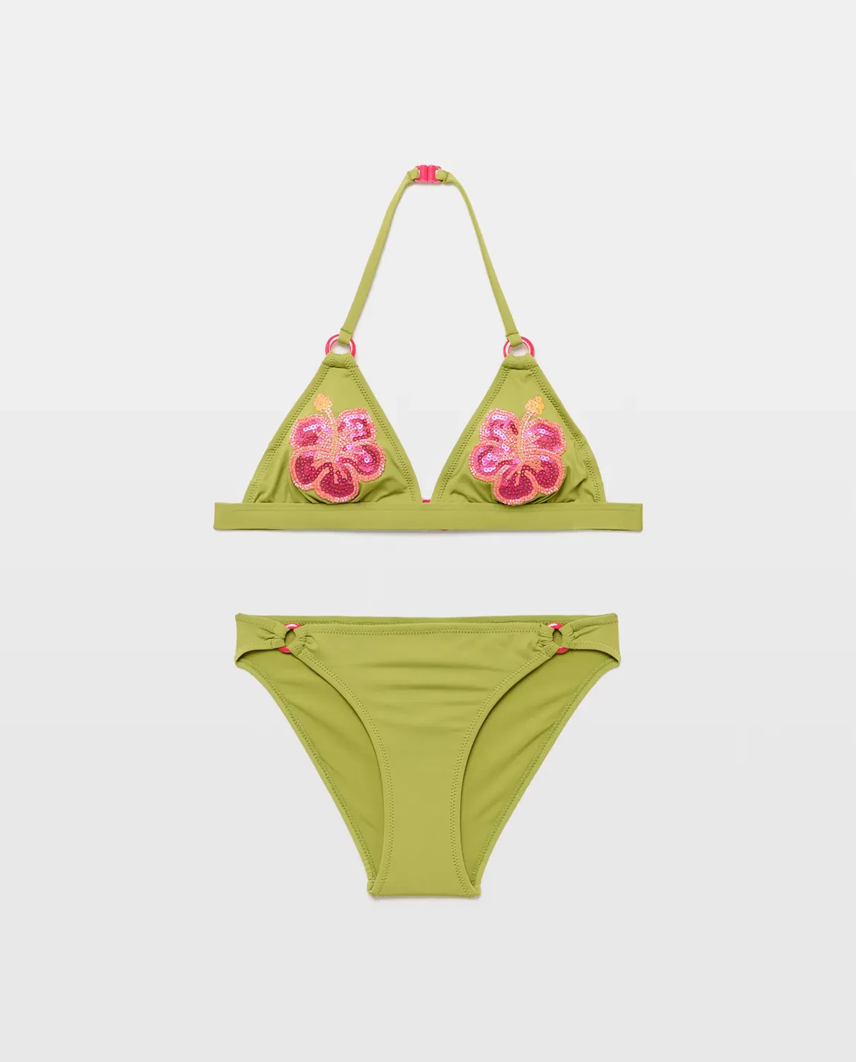 Детский бикини для девочек с принтом Bikini de niña triangular de flores Kids El Corte Inglés, Verde