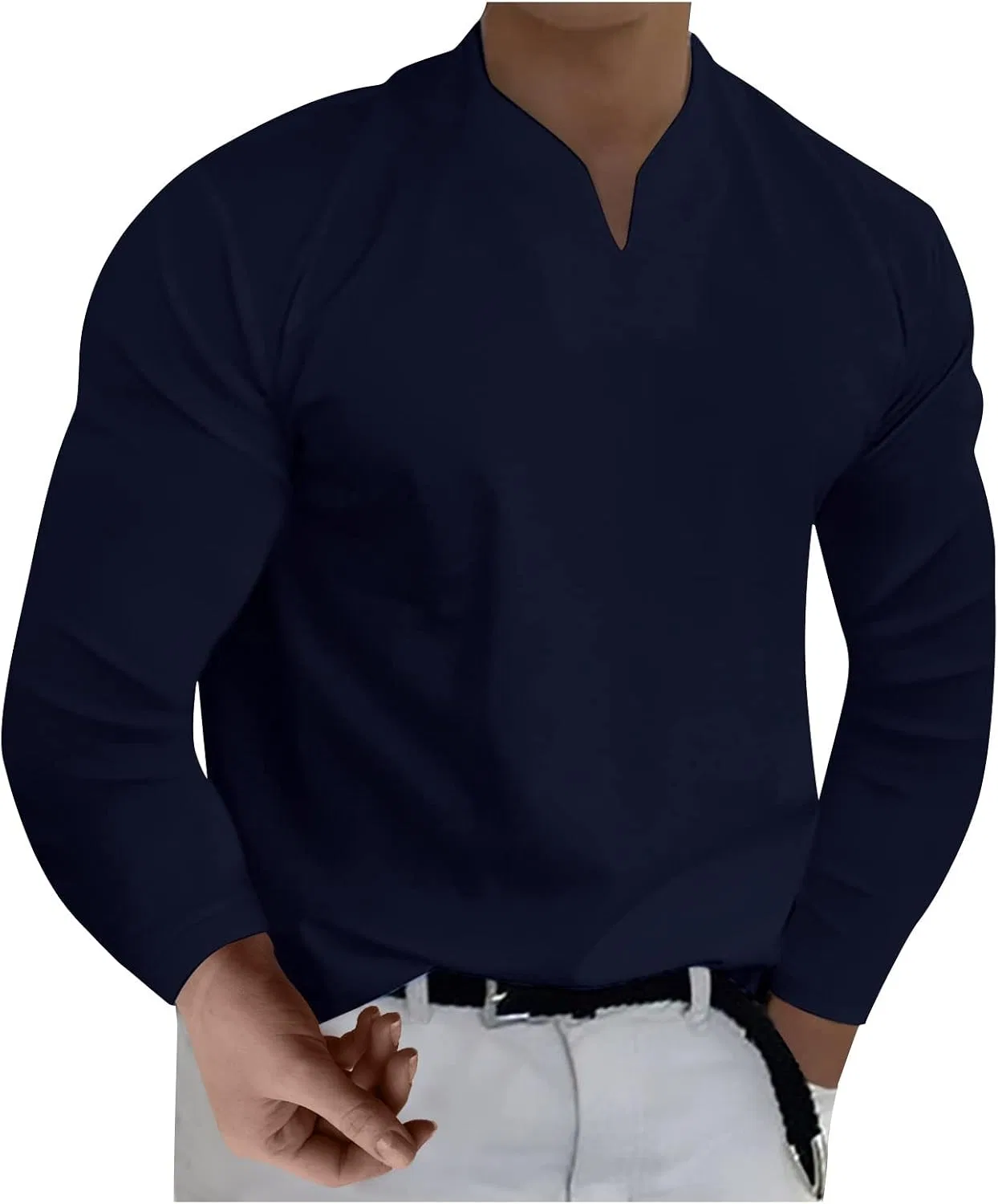 Мужская футболка с V-образным вырезом, Solid Color Generic, Af5-navy