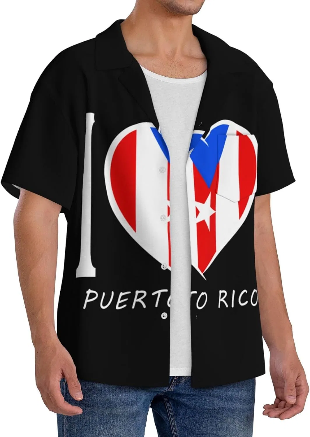 Мужская свободная рубашка с коротким рукавом I Love Puerto Rico, Black — фото 2